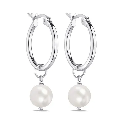Срібні сережки-кільця Trendy Style з перлами (арт. 7502/4007жб)